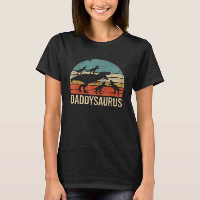 T-shirt Daddy Dinosaur Daddysaurus 4 Four Kids  For Father (Devant)