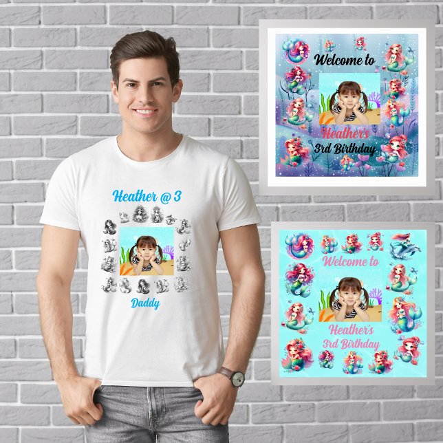 T-shirt Daddy pour enfants Birthday Mermaids Thème (Créateur téléchargé)