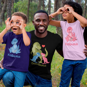 T-shirt Daddy Saurus Green T-Rex & Baby Girl Boy Dinosaure