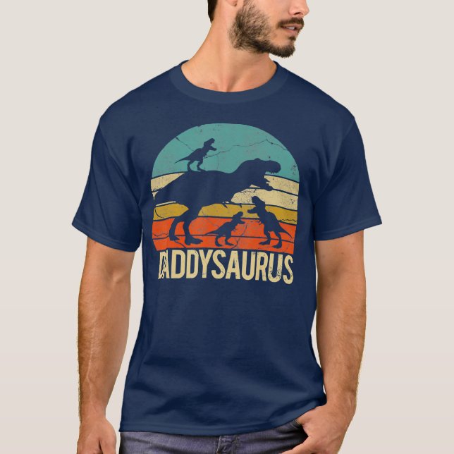 T-shirt Daddysaurus rex 3 enfants daddy dinosaure (Devant)