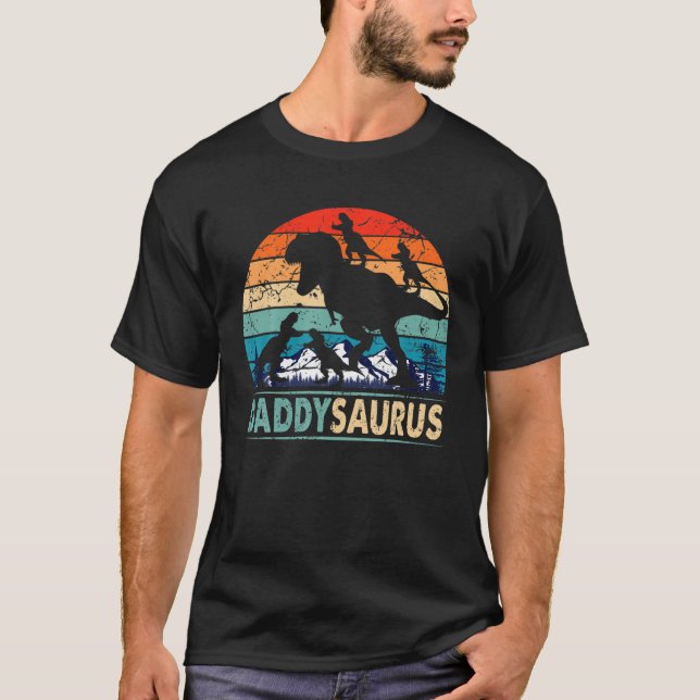 T-shirt Daddysaurus T Rex Daddy Dinosaur 4 Enfants Père D (Devant)