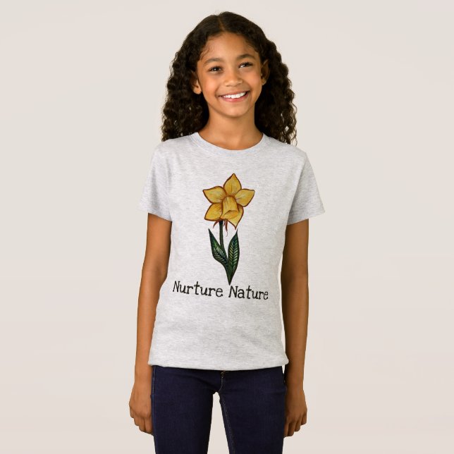 T-Shirt Daffodique Printemps art fleurie jaune design flor (Devant entier)