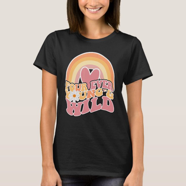 T-shirt Daisy Birthday Four Ever Young and Wild Boho 4th B (Devant)