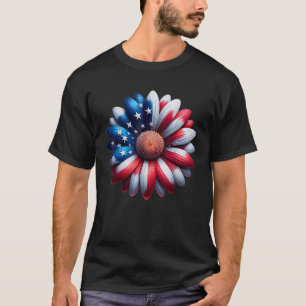 T-shirt Daisy Retro Flower American Flag Femmes 4 juillet