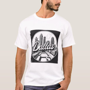 T-shirt Dallas Texas Skyline Paysage urbain noir et blanc