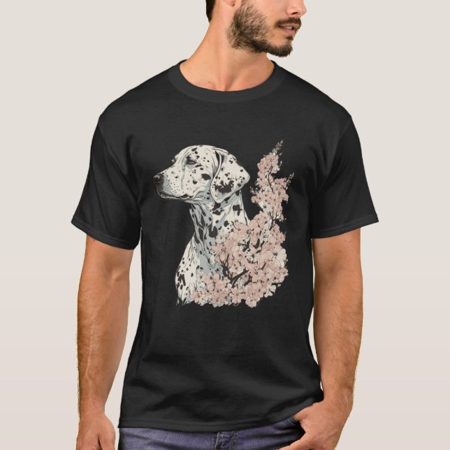 T-shirt Dalmatian Cherry Blossom Dog Breed Japanese Sakura (Devant)