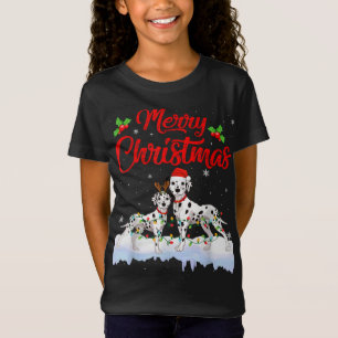 T-Shirt Dalmatian Dog Christmas Lights Funny Hat Santa Xma