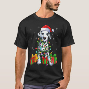 T-shirt Dalmatian Dog Xmas Lighting Santa Hat Dalmatian Ch