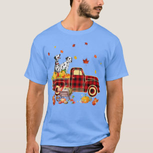 T-shirt Dalmatian Riding Truck Pumpkin Autumn Leaves Fall 