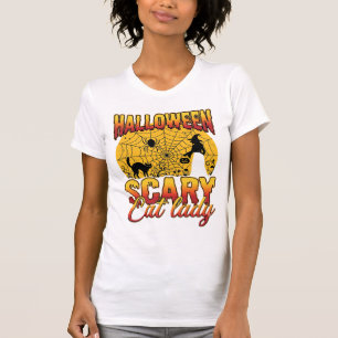 T-shirt Dame de chat effrayante Halloween Sorcière Toile d