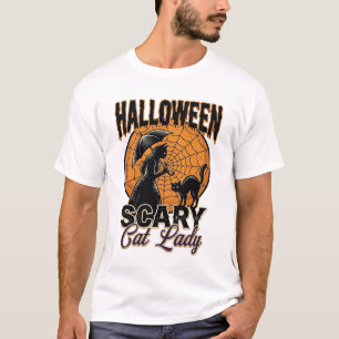 T-shirt Dame de chat effrayante Halloween Sorcière Web Vin