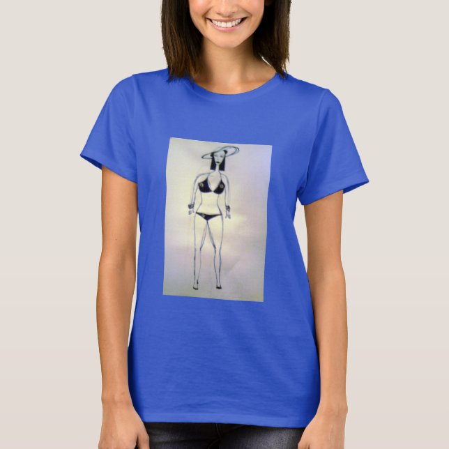 T-shirt Dame en bikini noir (Devant)