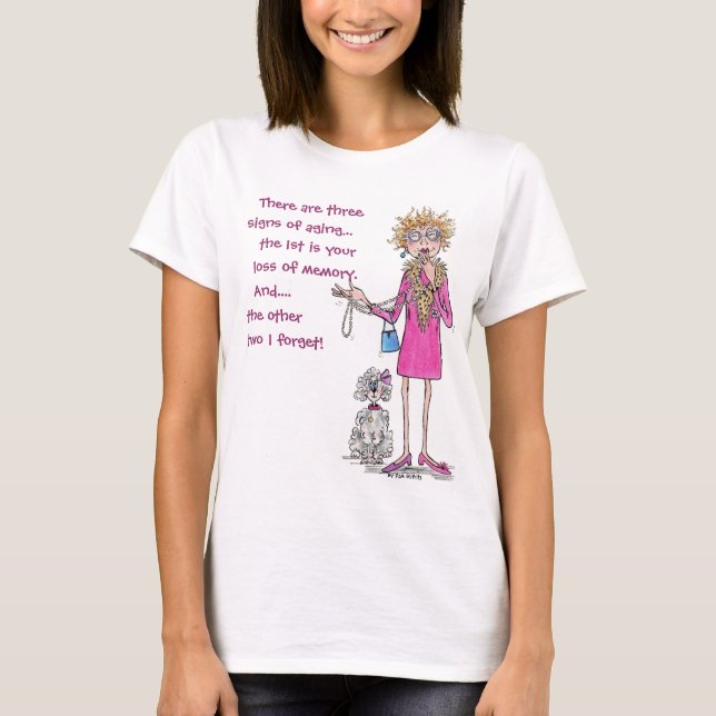 T-shirt Dame en rouge dessin oublié texte vieillissant T-s (Devant)