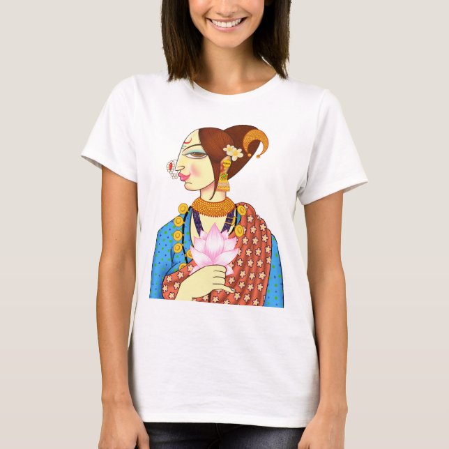 T-SHIRT DAME WITH LOTUS - CONCEPTION INDIENNE ETHNIQUE (Devant)