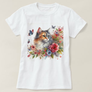 T-shirt Dames de chat calicot aquarelle