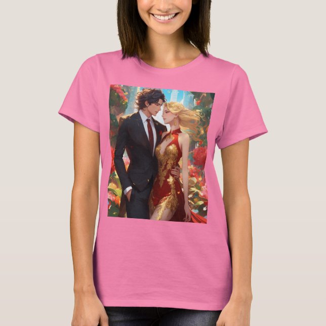 T-shirt dames, imprimé amour couple (Devant)