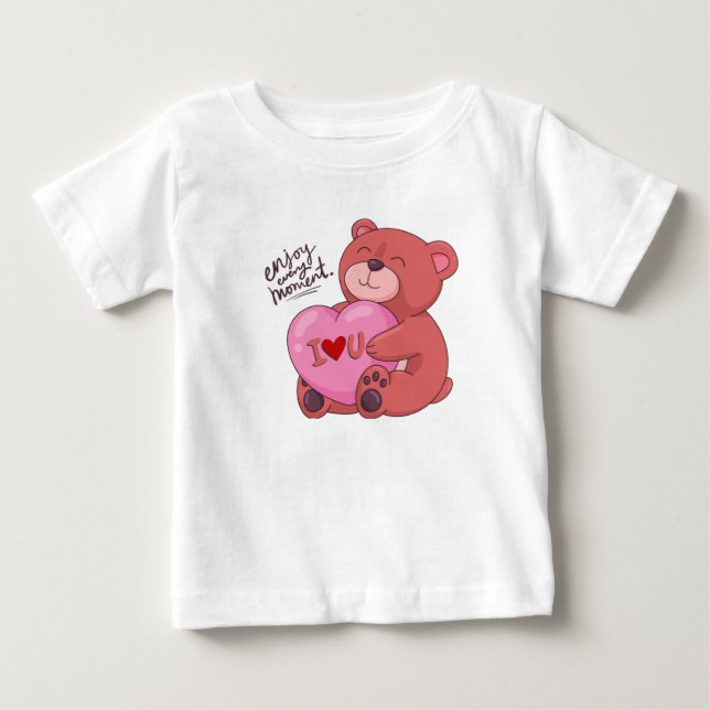 T-shirt d'amour d'ours Brown et rose (Devant)