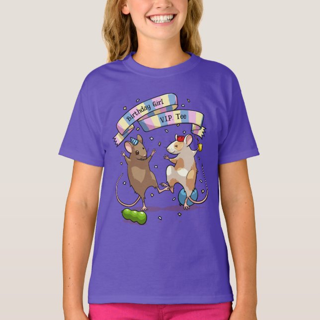 T-shirt Dancing Mice Birthday Girl V.I.P Tee Party (Devant)
