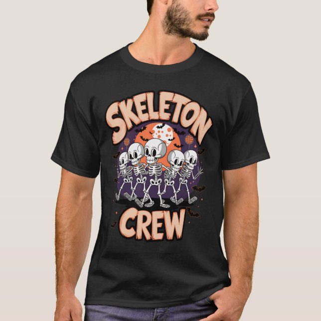 T-shirt Dancing Skeleton Crew Halloween Party Amusant Éffr (Devant)