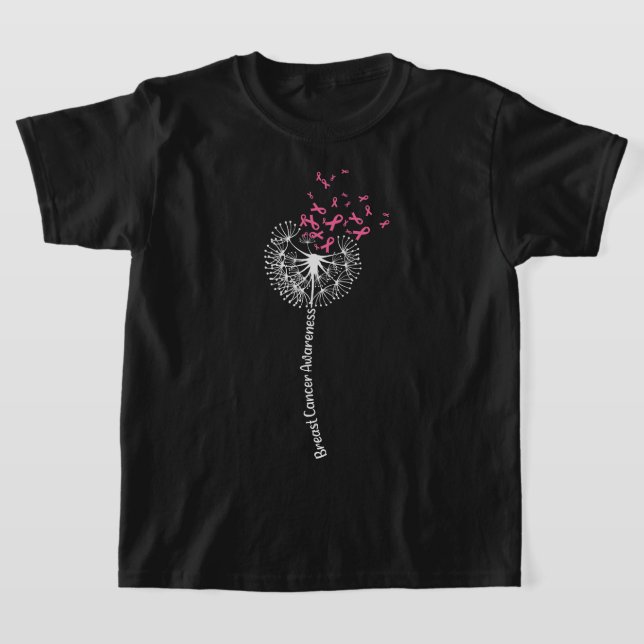 T-shirt Dandelion Breast Cancer Awareness Warrior Pink Rib (Poser)