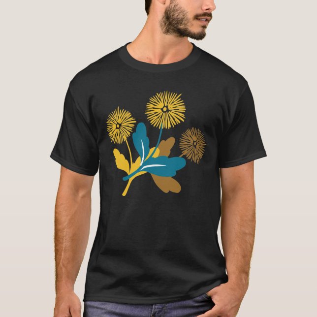 T-shirt Dandelion motif floral noir ver (Devant)