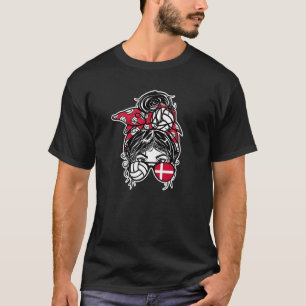T-shirt Danemark Volleyball Messy Bun Hair Girl Danish Fla