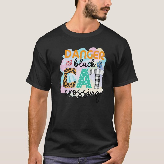 T-shirt Danger Chat Noir Traverse Graphique Patchwork (Devant)