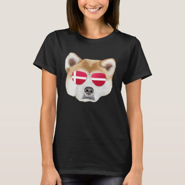 T-shirt Danish Flag Akita Dog Denmark Pocket (Devant)