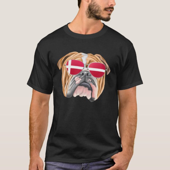 T-shirt Danish Flag Bulldog Dog Denmark Pocket (Devant)