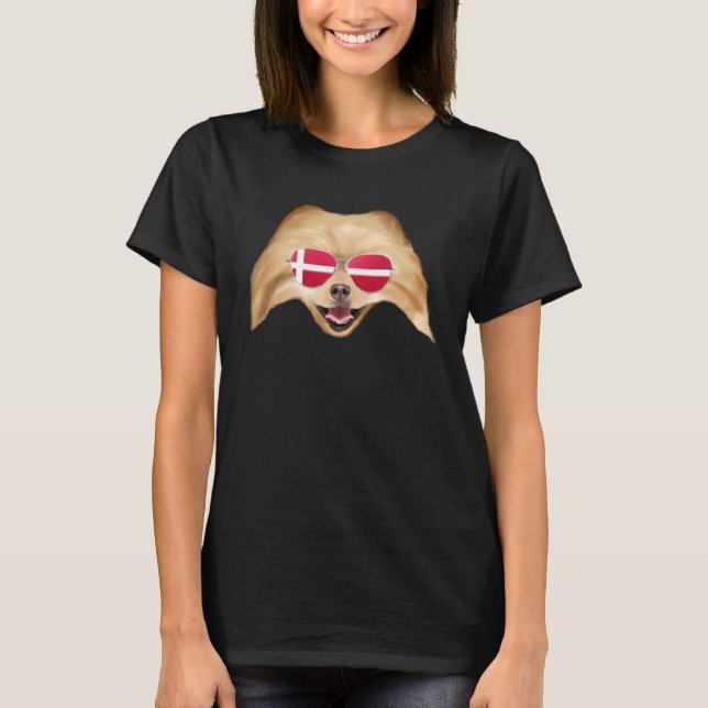 T-shirt Danish Flag Pomeranian Dog Denmark Pocket (Devant)