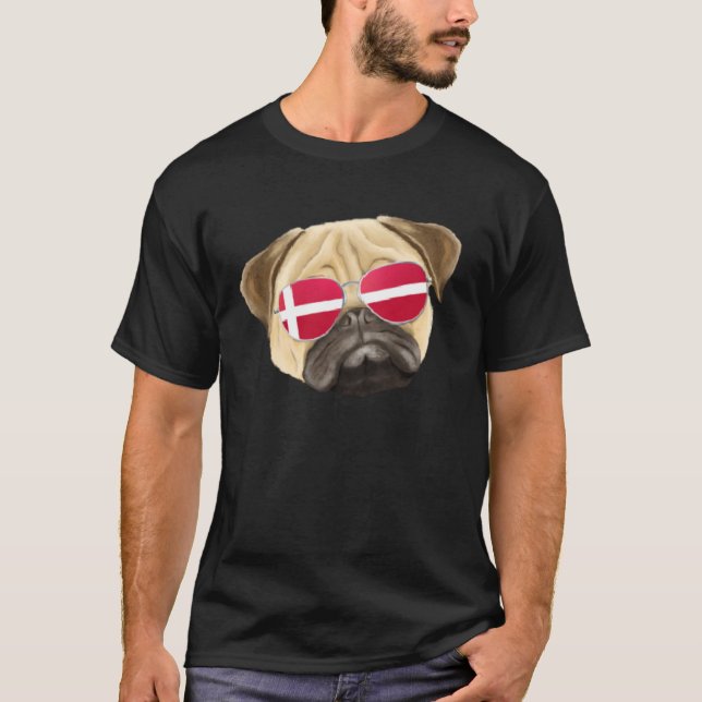 T-shirt Danish Flag Pug Dog Denmark Pocket (Devant)