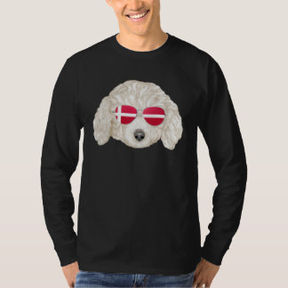 T-shirt Danish Flag White Poodle Dog Denmark Pocket