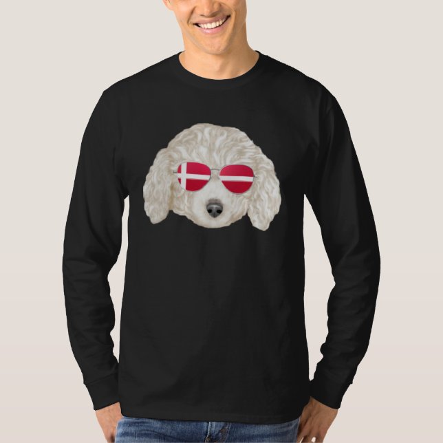 T-shirt Danish Flag White Poodle Dog Denmark Pocket (Devant)