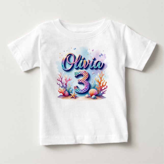 T-shirt d'anniversaire de la sirène - Nom et âge p (Devant)