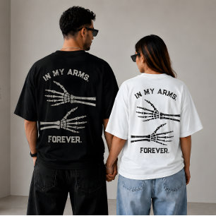 T-shirt Dans mes bras pour toujours squelette Mains Couple