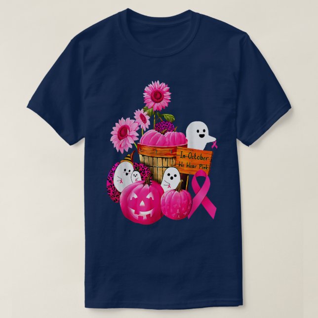 T-shirt Dans October We Wear Pink Ghosts & Pumkins For Bre (Design devant)