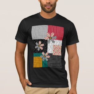T-shirt Dans un motif rustique patchwork de couleurs multi