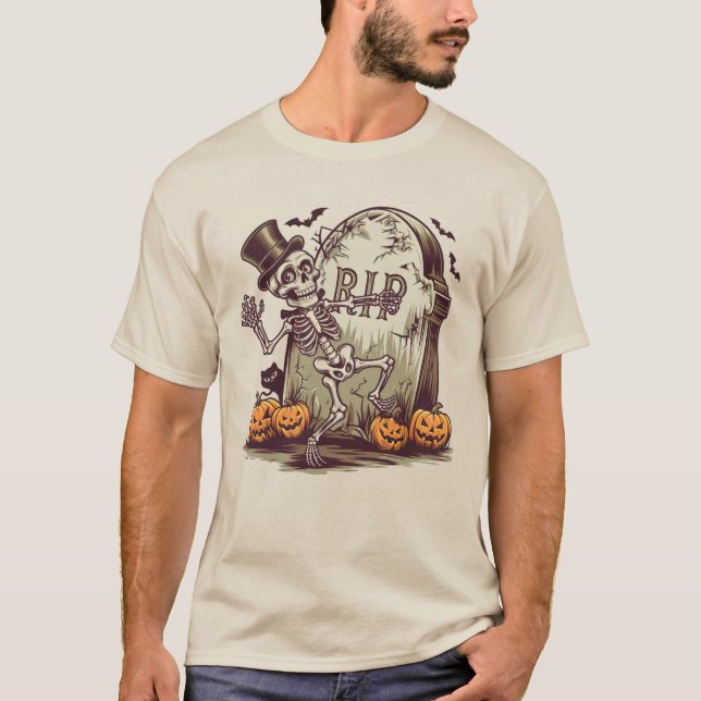 T-shirt Danser Squelette avec Gravestone (Devant)