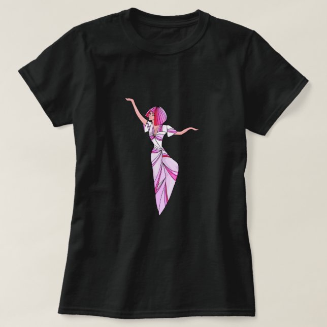 T-shirt Danseur rose funky fille avec cheveux roses (Design devant)