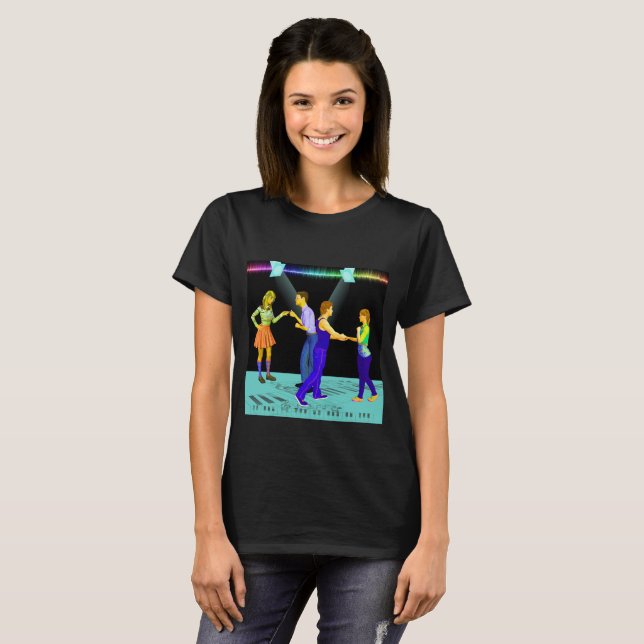 T-shirt Danseurs De Swing Sur Note Musicale Plancher (Devant entier)