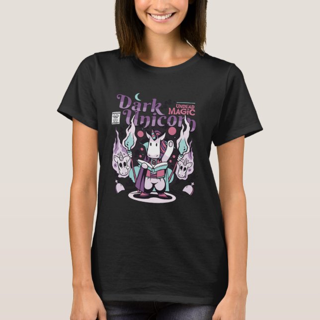 T-shirt Dark Undead Black Magic Funny Goth Unicorn (Devant)