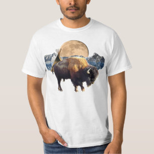 T-shirt d'art de Buffalo, de lune et de faune de