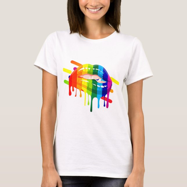 T-shirt d'art pour les lèvres arc-en-ciel LGBT (Devant)
