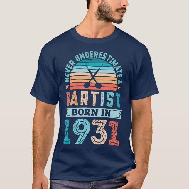 T-shirt Dartiste né 1931 fléchettes 90e anniversaire Retro (Devant)