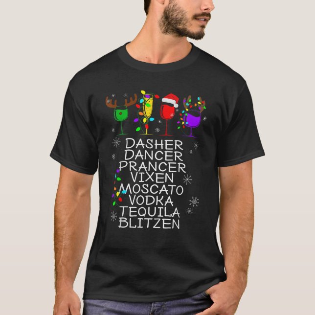 T-shirt Dasher Dancer Prancer Vixen Moscato Vodka Tequila  (Devant)