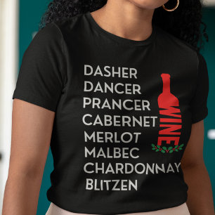 T-shirt Dasher Dancer Reindeer Noms Vin Lover