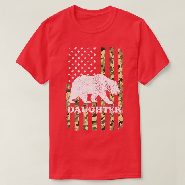 T-shirt Daughter Bear Camping Hiking Camouflage USA Americ (Design devant)