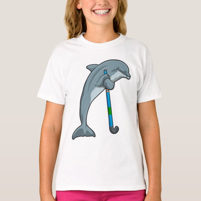 T-shirt Dauphin à Hockey avec bâton de hockey (Devant)