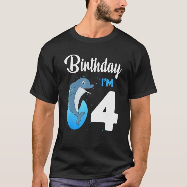 T-shirt Dauphin Anniversaire 4 ans Enfants Garçons Filles  (Devant)