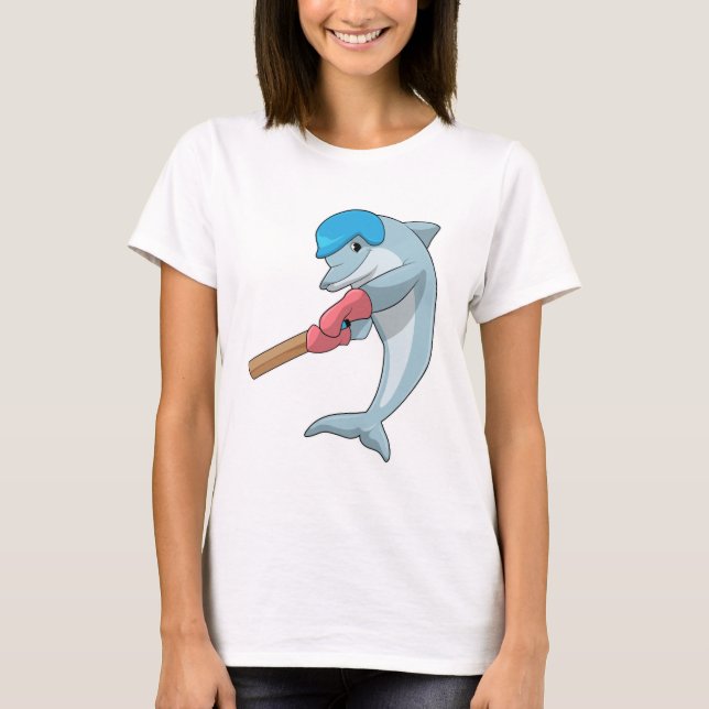 T-shirt Dauphin au cricket avec chauve-souris de cricket (Devant)